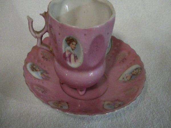 Antique Victorian Portrait Teacup with Saucer